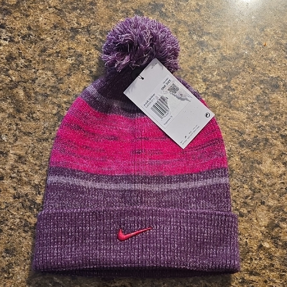 NWT Nike Fuchsia and Lavender Knit Beanie Adult One Size